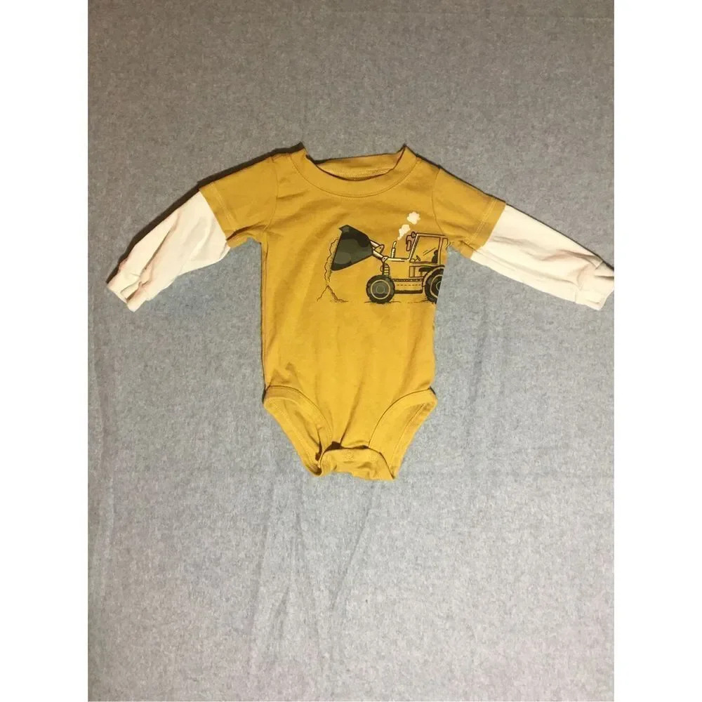 Baby Carter’s Onesie One Piece Size 9 Months Yellow Bulldozer Construction